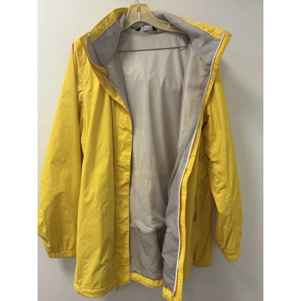 The North Face Rain Jacket Women's Yellow Polka Dot Hooded Zip Sz XL